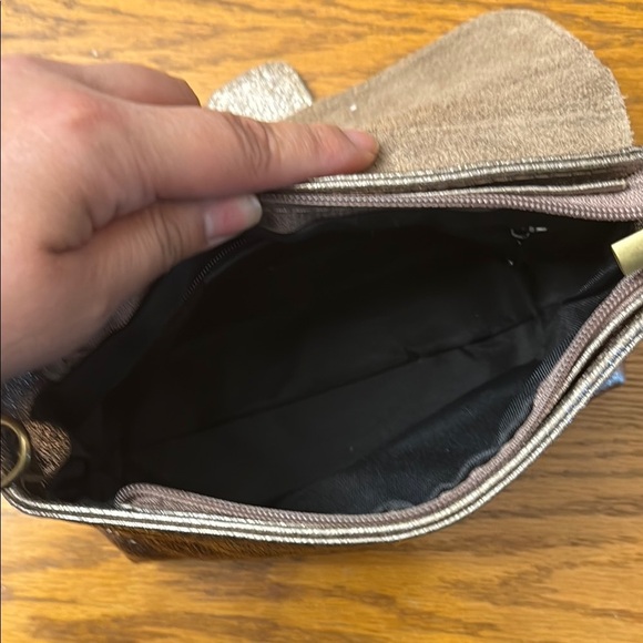 Gold Textured Clutch with Circular Buckle - Picture 4 of 5